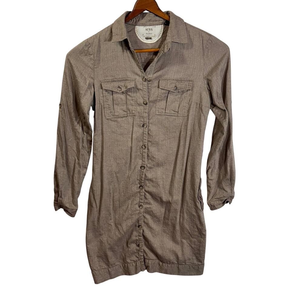 MNG by Mango Light Brown Button Down Shirt Dress Women's Size 6 Cotton NO BELT